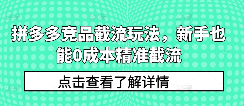 拼多多竞品截流玩法，新手也能0成本精准截流-如意资源库