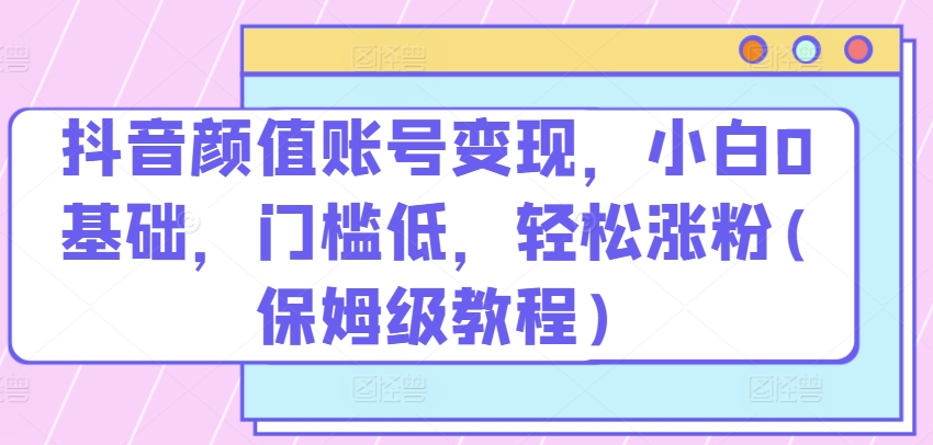 抖音颜值账号变现，小白0基础，门槛低，​轻松涨粉(保姆级教程)【揭秘】-如意资源库