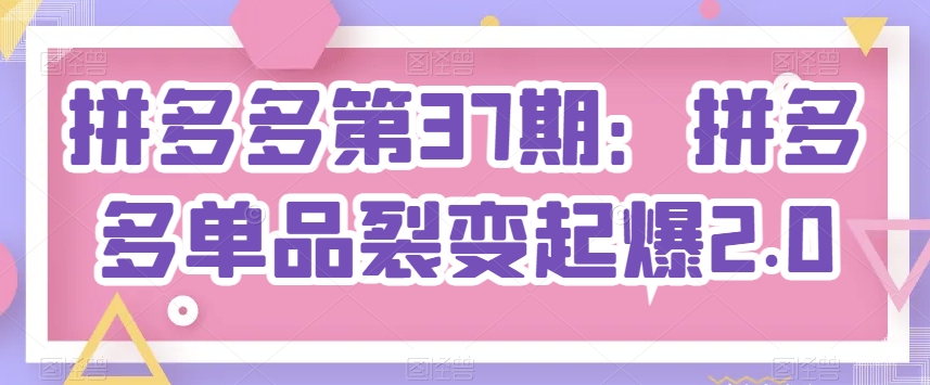 拼多多第37期：拼多多单品裂变起爆2.0-如意资源库