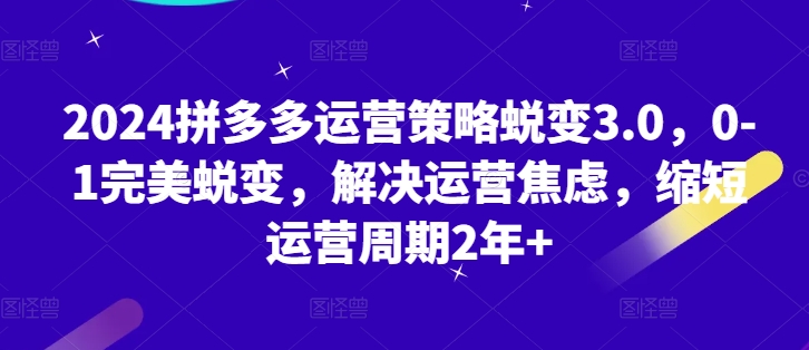 2024拼多多运营策略蜕变3.0，0-1完美蜕变，解决运营焦虑，缩短运营周期2年+-如意资源库