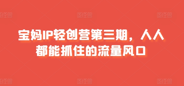 宝妈IP轻创营第三期，人人都能抓住的流量风口-如意资源库