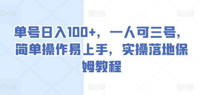 单号日入100+，一人可三号，简单操作易上手，实操落地保姆教程【揭秘】-如意资源库