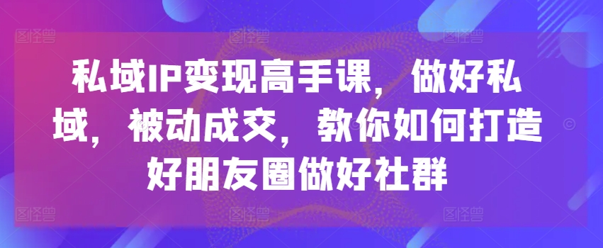 私域IP变现高手课，做好私域，被动成交，教你如何打造好朋友圈做好社群-如意资源库