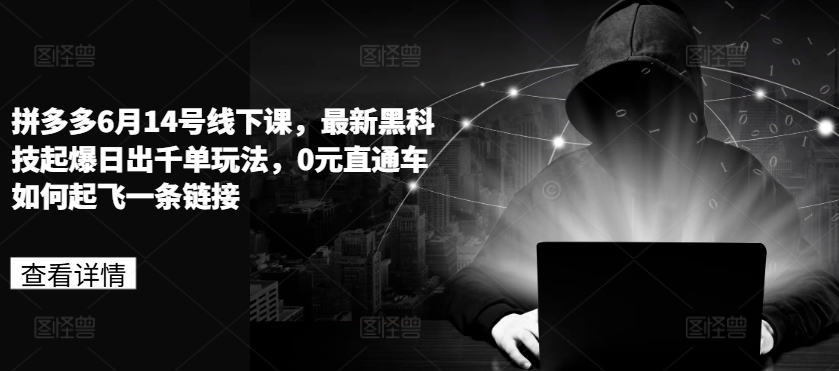 拼多多6月14号线下课，最新黑科技起爆日出千单玩法，0元直通车如何起飞一条链接-如意资源库