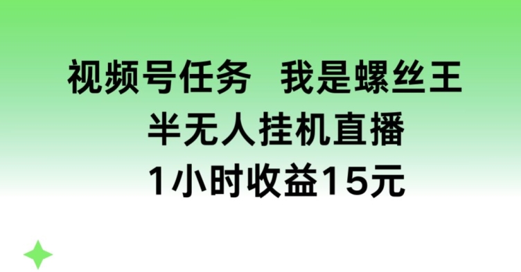 视频号任务，我是螺丝王， 半无人挂机1小时收益15元【揭秘】-如意资源库