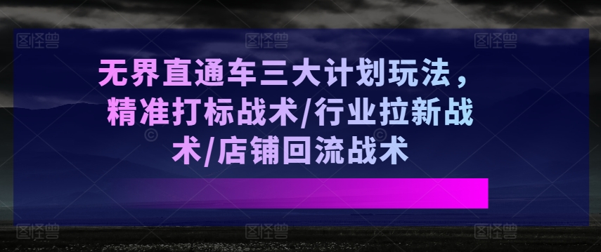 无界直通车三大计划玩法，精准打标战术/行业拉新战术/店铺回流战术-如意资源库