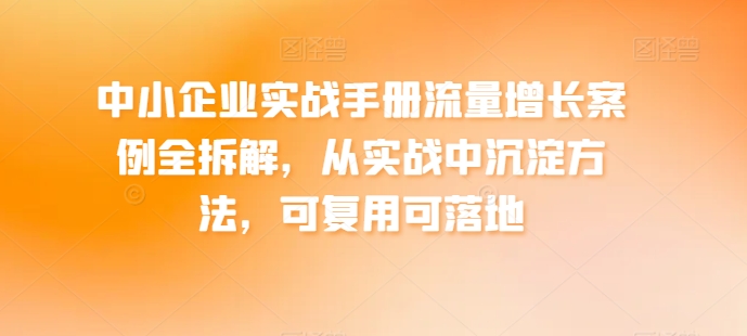 中小企业实战手册流量增长案例全拆解，从实战中沉淀方法，可复用可落地-如意资源库