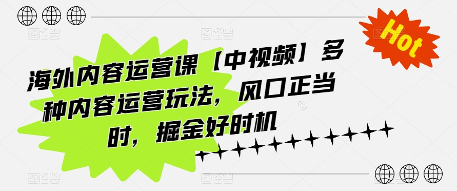 海外内容运营课【中视频】多种内容运营玩法，风口正当时，掘金好时机-如意资源库