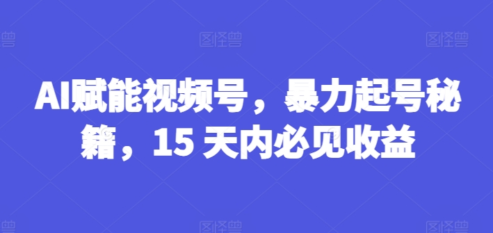 AI赋能视频号，暴力起号秘籍，15 天内必见收益【揭秘】-如意资源库
