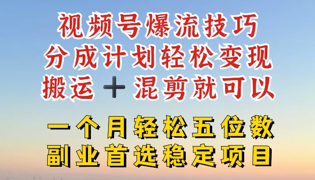 视频号爆流技巧，分成计划轻松变现，搬运 +混剪就可以，一个月轻松五位数稳定项目【揭秘】-如意资源库