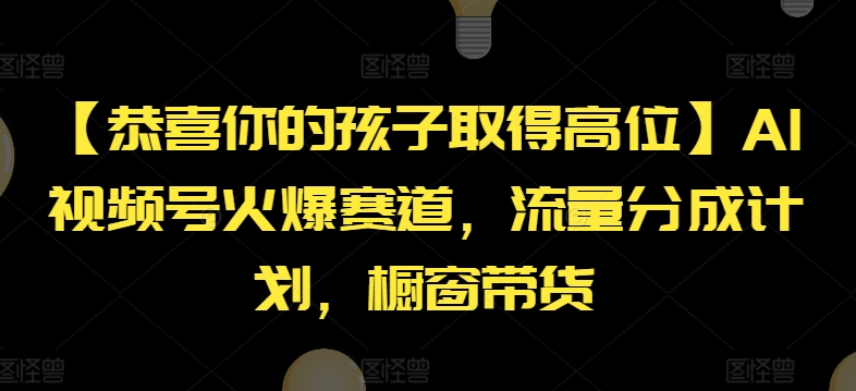 【恭喜你的孩子取得高位】AI视频号火爆赛道，流量分成计划，橱窗带货【揭秘】-如意资源库