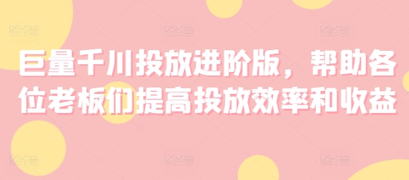 巨量千川投放进阶版，帮助各位老板们提高投放效率和收益-如意资源库