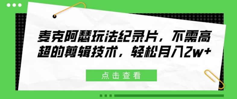 麦克阿瑟玩法纪录片，不需高超的剪辑技术，轻松月入2w+【揭秘】-如意资源库