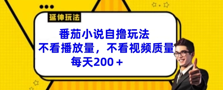 番茄小说自撸玩法，不看播放量，不看视频质量，每天200+【揭秘】-如意资源库