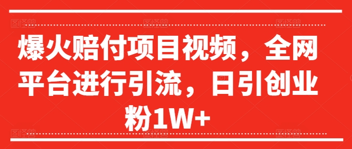 爆火赔付项目视频，全网平台进行引流，日引创业粉1W+【揭秘】-如意资源库