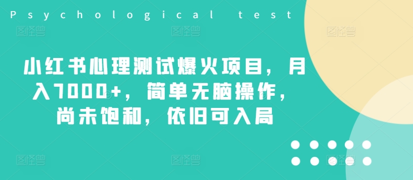 小红书心理测试爆火项目，月入7000+，简单无脑操作，尚未饱和，依旧可入局-如意资源库