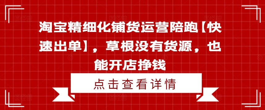 淘宝精细化铺货运营陪跑【快速出单】，草根没有货源，也能开店挣钱-如意资源库