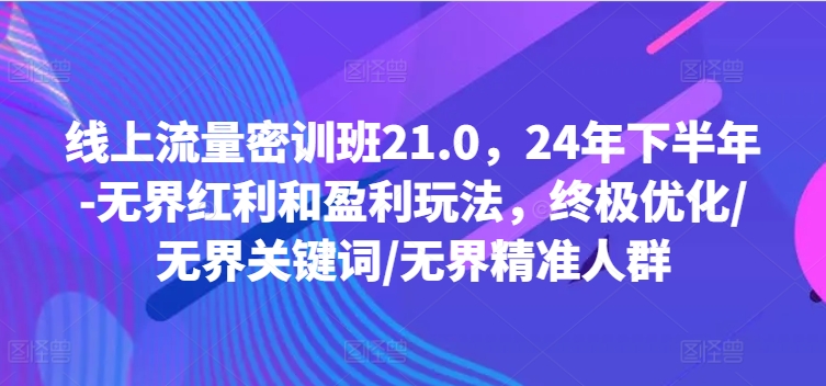 线上流量密训班21.0，24年下半年-无界红利和盈利玩法，终极优化/无界关键词/无界精准人群-如意资源库