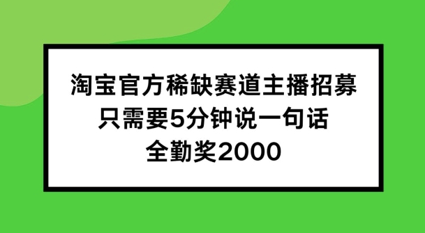 淘宝官方稀缺赛道主播招募 ，只需要5分钟说一句话， 全勤奖2000【揭秘】-如意资源库