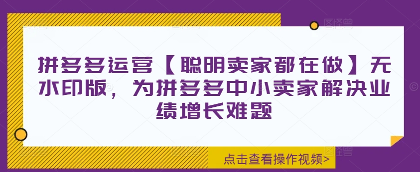 拼多多运营【聪明卖家都在做】无水印版，为拼多多中小卖家解决业绩增长难题-如意资源库