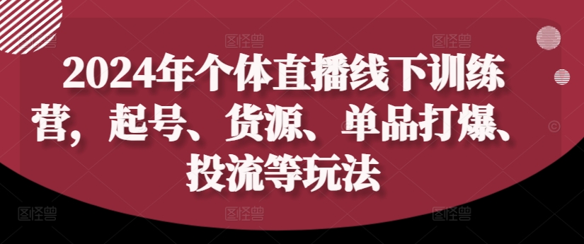 2024年个体直播训练营，起号、货源、单品打爆、投流等玩法-如意资源库