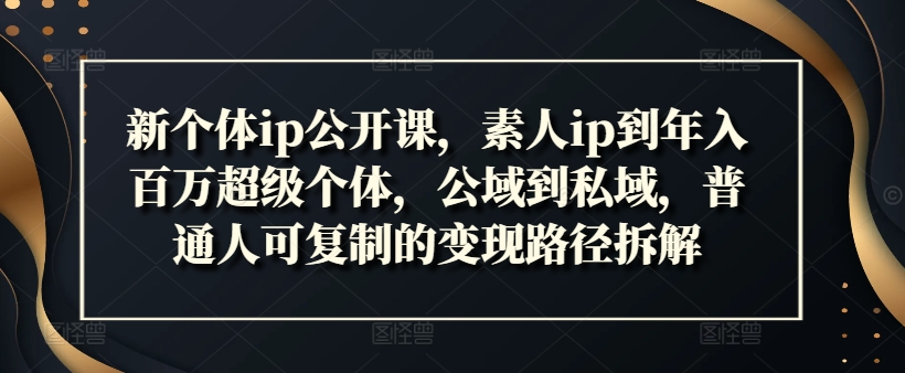 新个体ip公开课，素人ip到年入百万超级个体，公域到私域，普通人可复制的变现路径拆解-如意资源库