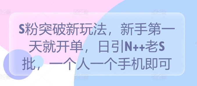 S粉突破新玩法，新手第一天就开单，日引N++老S批，一个人一个手机即可【揭秘】-如意资源库