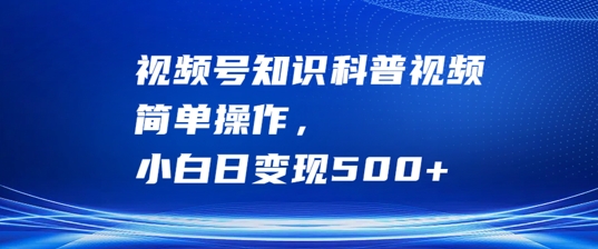 视频号知识科普视频，简单操作，小白日变现500+【揭秘】-如意资源库