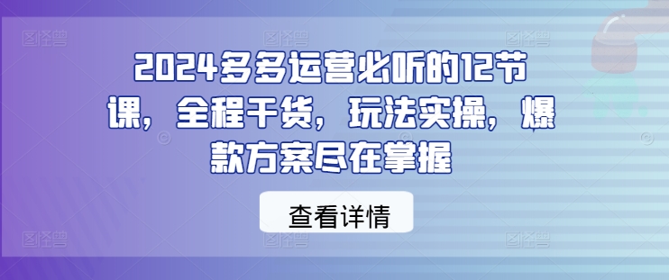 2024多多运营必听的12节课，全程干货，玩法实操，爆款方案尽在掌握-如意资源库