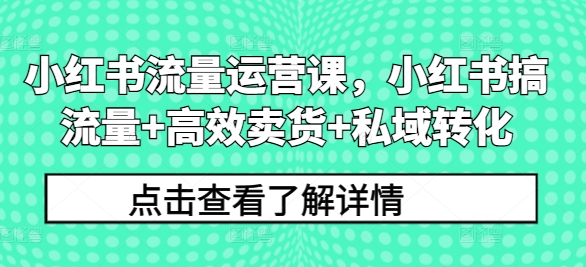 小红书流量运营课，小红书搞流量+高效卖货+私域转化-如意资源库