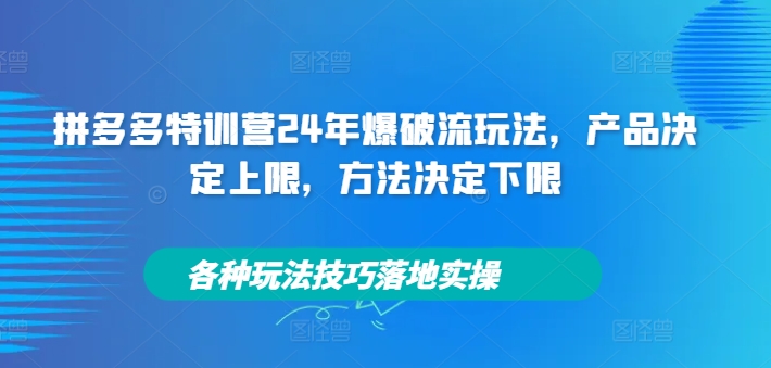 拼多多特训营24年爆破流玩法，产品决定上限，方法决定下限，各种玩法技巧落地实操-如意资源库