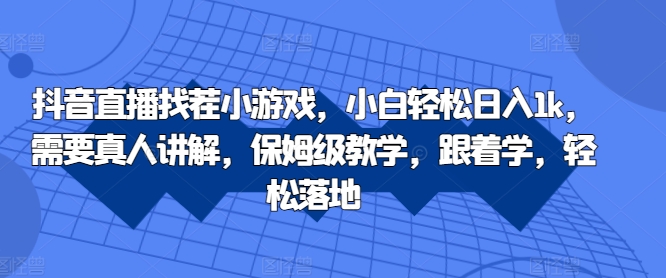 抖音直播找茬小游戏，小白轻松日入1k，需要真人讲解，保姆级教学，跟着学，轻松落地【揭秘】-如意资源库