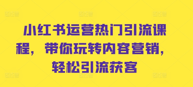 小红书运营热门引流课程，带你玩转内容营销，轻松引流获客-如意资源库