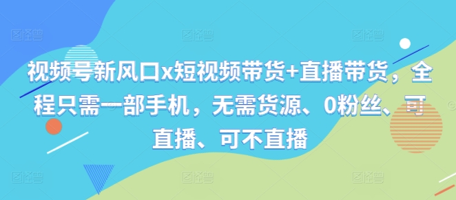 视频号新风口x短视频带货+直播带货，全程只需一部手机，无需货源、0粉丝、可直播、可不直播-如意资源库