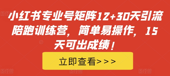 小红书专业号矩阵12+30天引流陪跑训练营，简单易操作，15天可出成绩!-如意资源库
