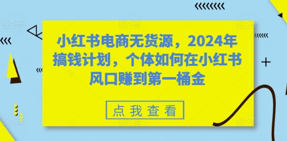 小红书电商无货源，2024年搞钱计划，个体如何在小红书风口赚到第一桶金-如意资源库