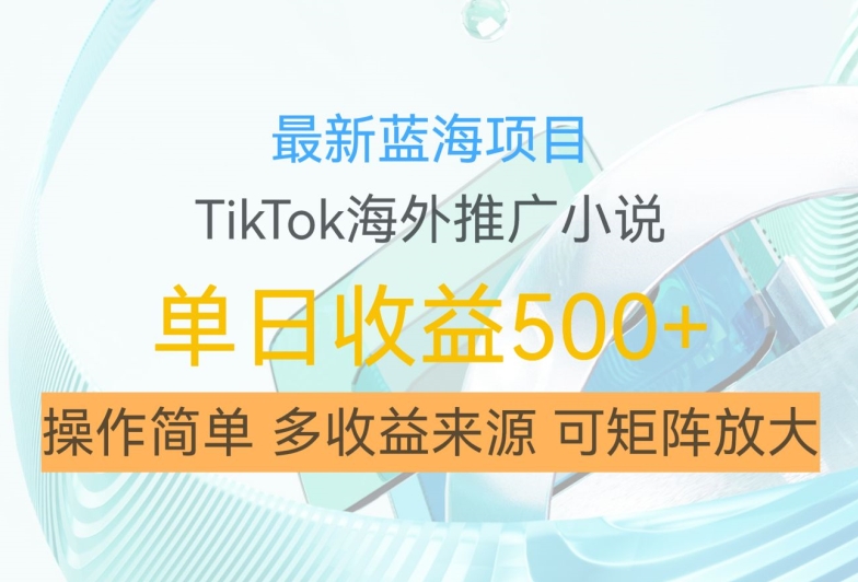 最新蓝海项目，利用tiktok海外推广小说赚钱佣金，简单易学，日入500+，可矩阵放大【揭秘】-如意资源库