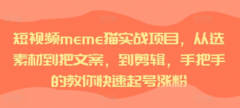 短视频meme猫实战项目，从选素材到把文案，到剪辑，手把手的教你快速起号涨粉-如意资源库