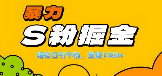 单人单机日引千粉，变现1k+，S粉流量掘金计划攻略【揭秘】-如意资源库