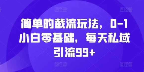 简单的截流玩法，0-1小白零基础，每天私域引流99+【揭秘】-如意资源库