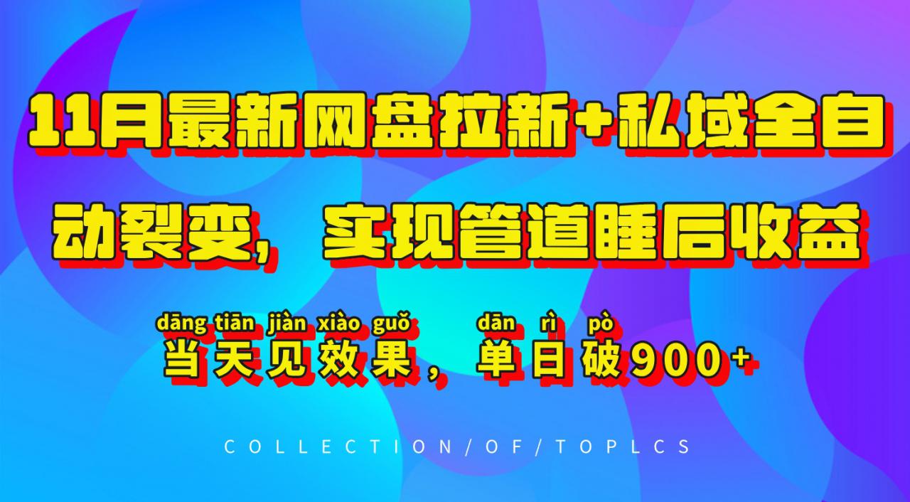 11月最新网盘拉新+私域全自动裂变，实现管道睡后收益，当天见效果，单日破900+-如意资源库