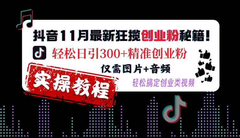 抖音11月最新狂揽创业粉秘籍，轻松日引300+精准创业粉，仅需图片+音频，轻松搞定创业类视频-如意资源库