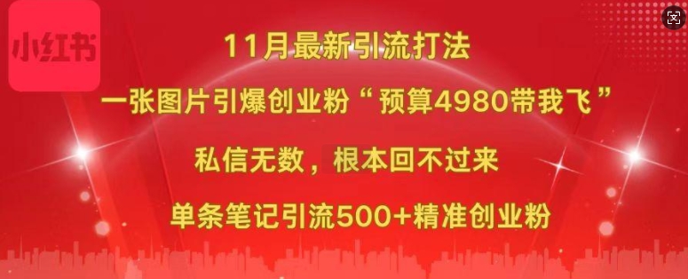 小红书11月最新图片打粉，一张图片引爆创业粉，“预算4980带我飞”，单条引流500+精准创业粉-如意资源库