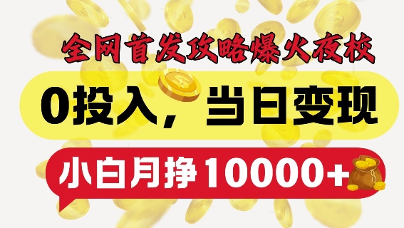 全网首发爆火夜校，0投入，当日变现，小白轻松月入1w+【揭秘】-如意资源库