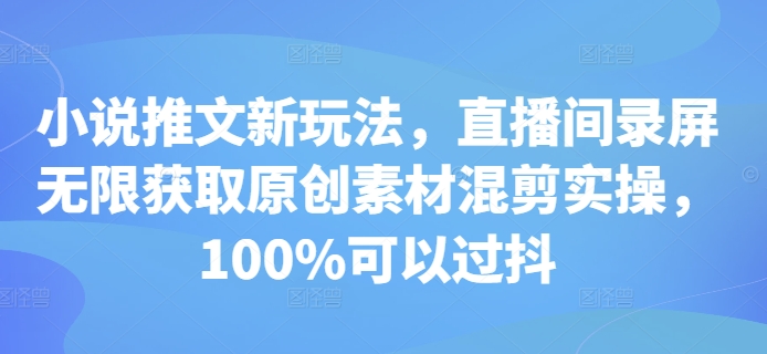 小说推文新玩法，直播间录屏无限获取原创素材混剪实操，100%可以过抖-如意资源库