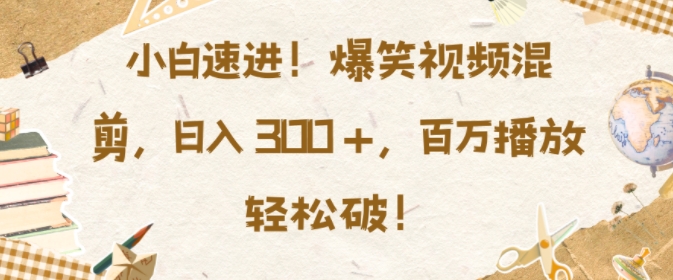 小白速进，爆笑视频混剪，日入3张，百万播放轻松破【揭秘】-如意资源库