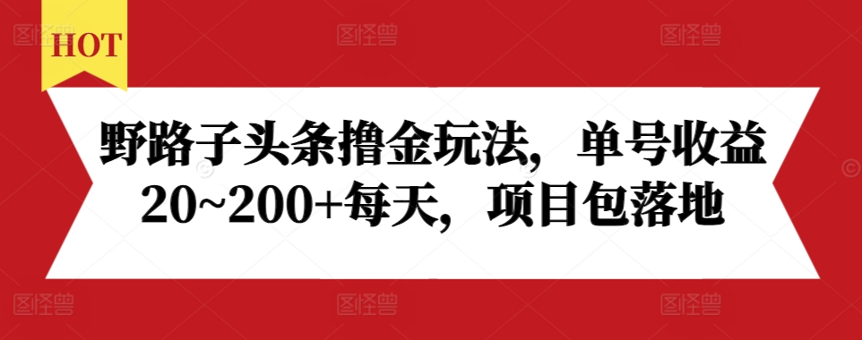 野路子头条撸金玩法，单号收益20~200+每天，项目包落地-如意资源库