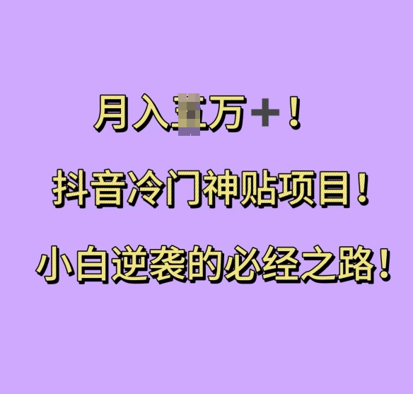 抖音冷门神贴项目，小白逆袭的必经之路，月入过W【揭秘】-如意资源库