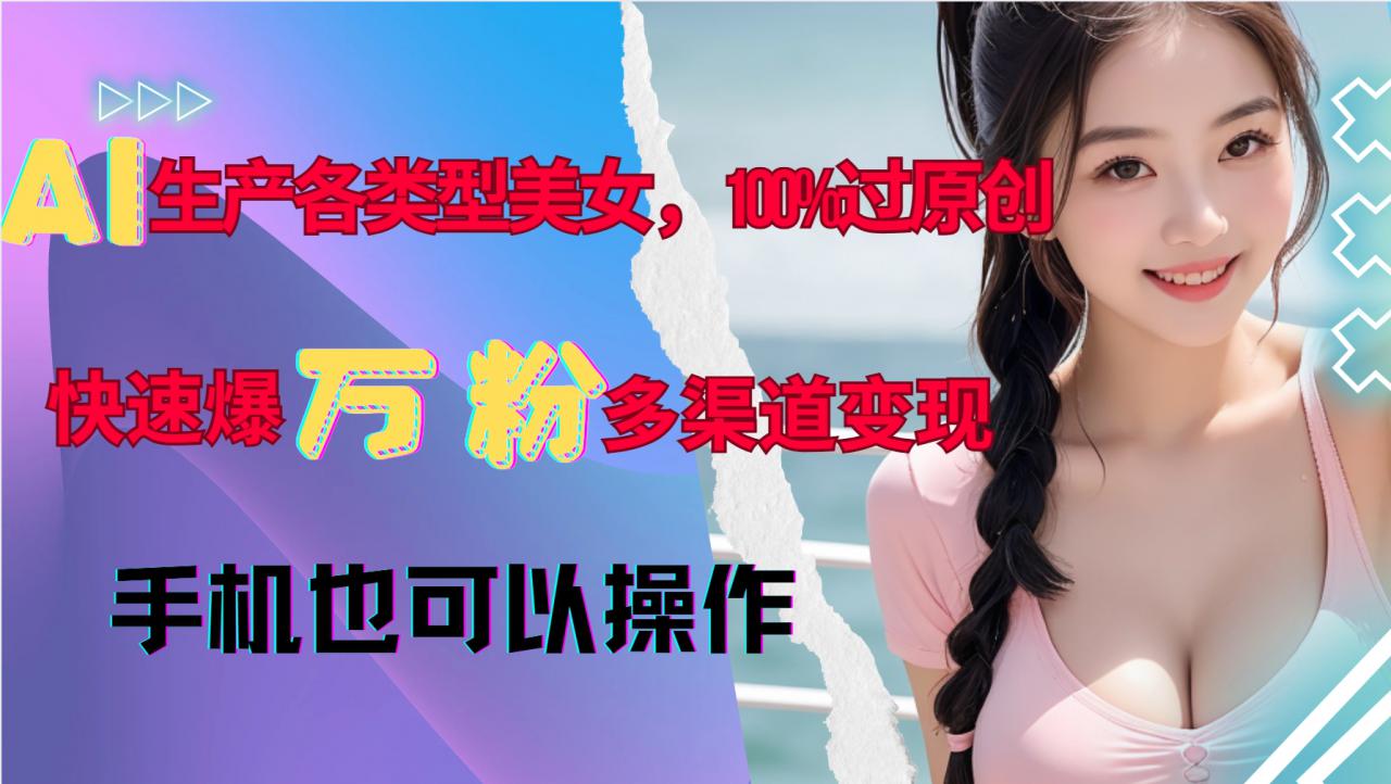 AI生产各类型美女，100%过原创，快速爆万粉，多渠道变现，新手可做-如意资源库