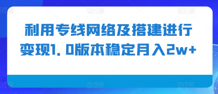 利用专线网络及搭建进行变现1.0版本稳定月入2w+【揭秘】-如意资源库